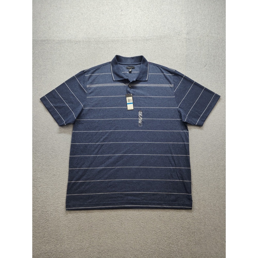Van Heusen Men Polo Shirt XL Blue Striped Short Sleeve Cotton Blend Casual Wear